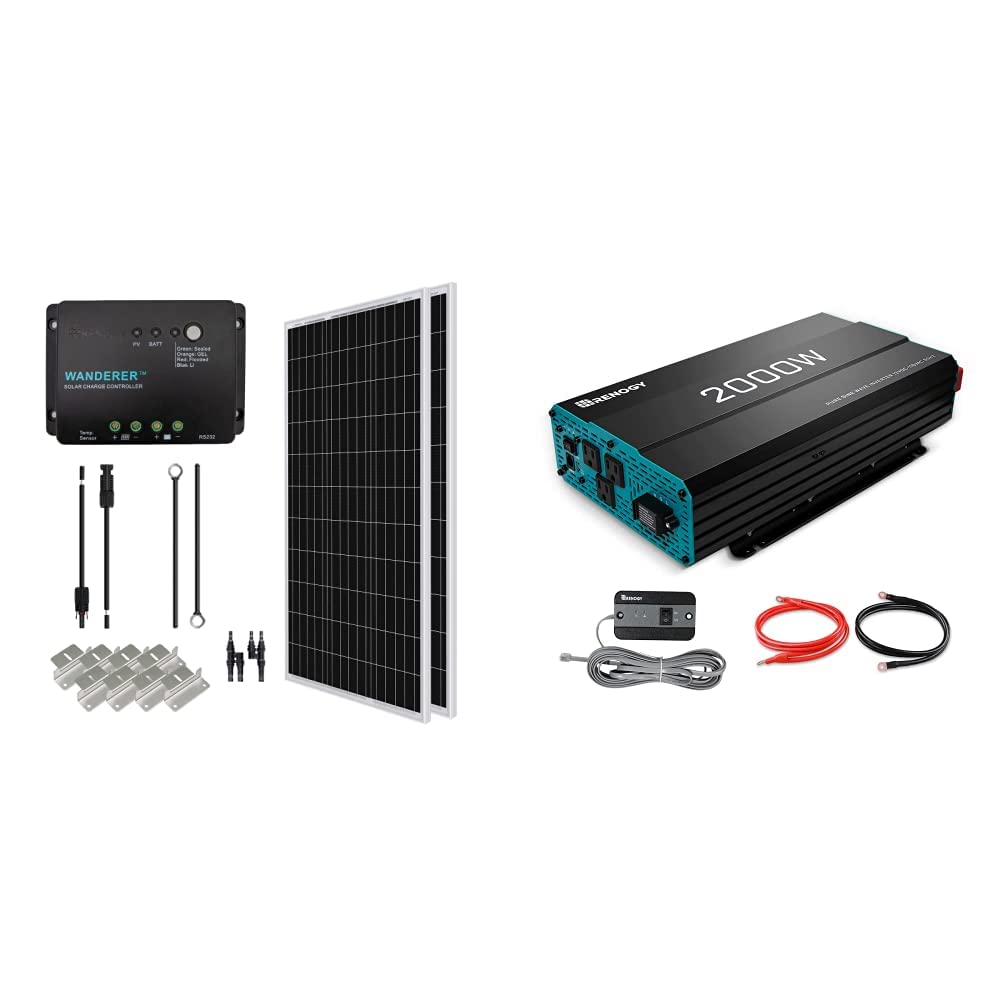 200 Watt 12 Volt Monocrystalline Solar Panel Starter Kit & 2000W Pure Sine Wave Inverter O247340