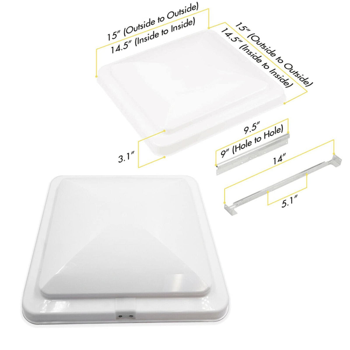 14" x 14" UV-Stabilized Rust-Resistant White RV Vent Cover K2261