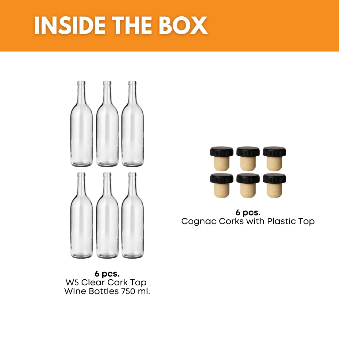 750ml Glass Bottle With Cork 6-Pack K39839