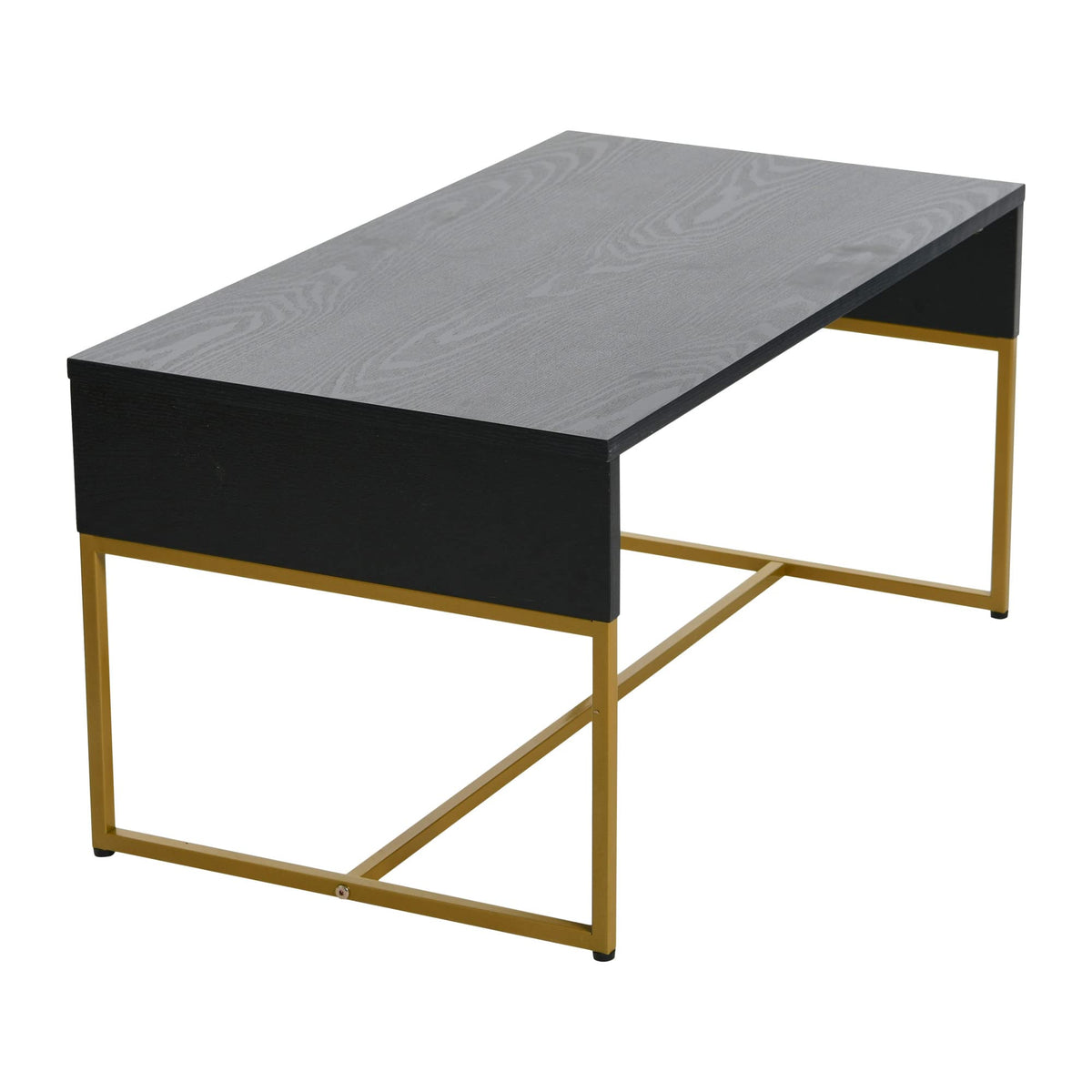 Black Oak Finish Coffee Table with Iron Base W996