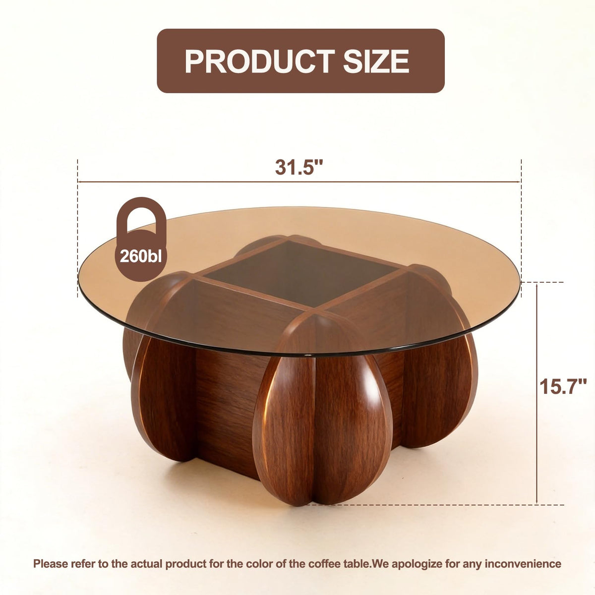 Round Glass Coffee Table with Solid Wood Legs A1784