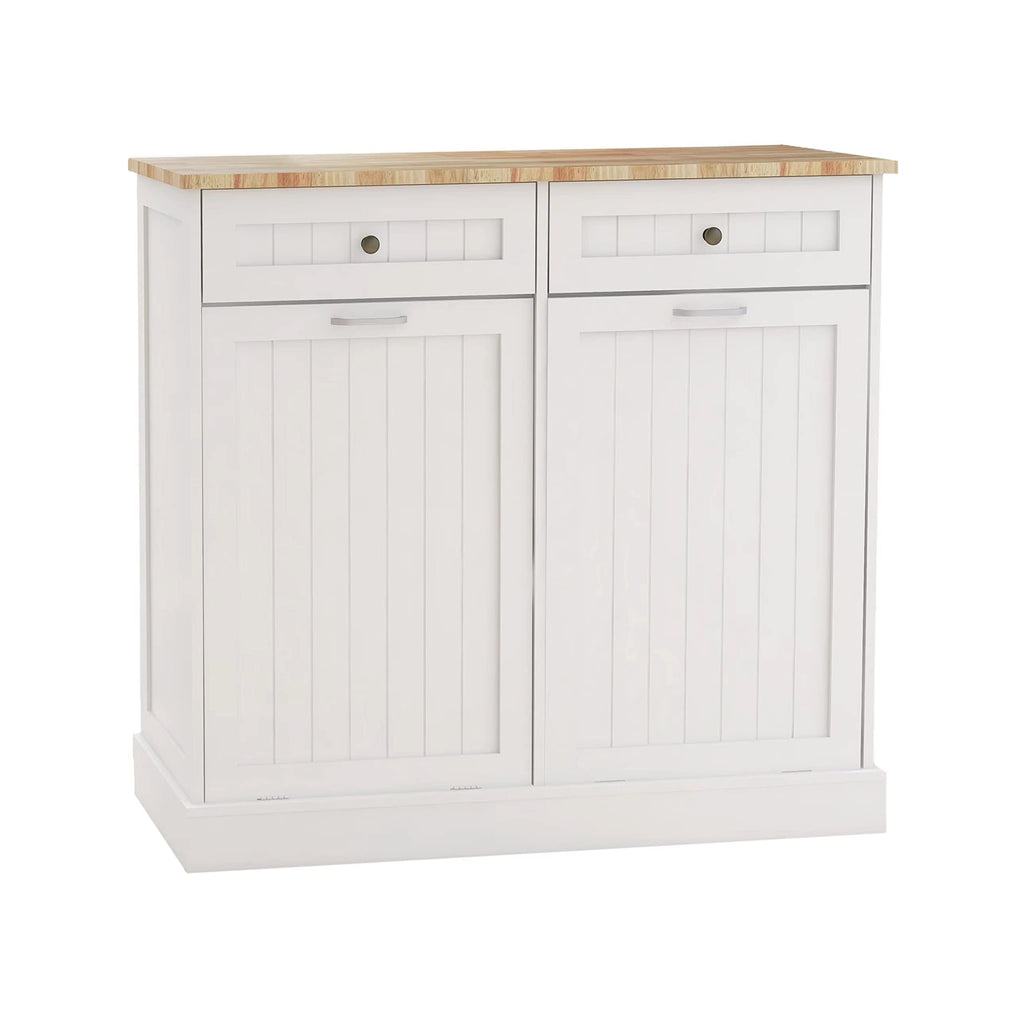 White 2 Drawer Tilt Out Trash Cabinet O489587