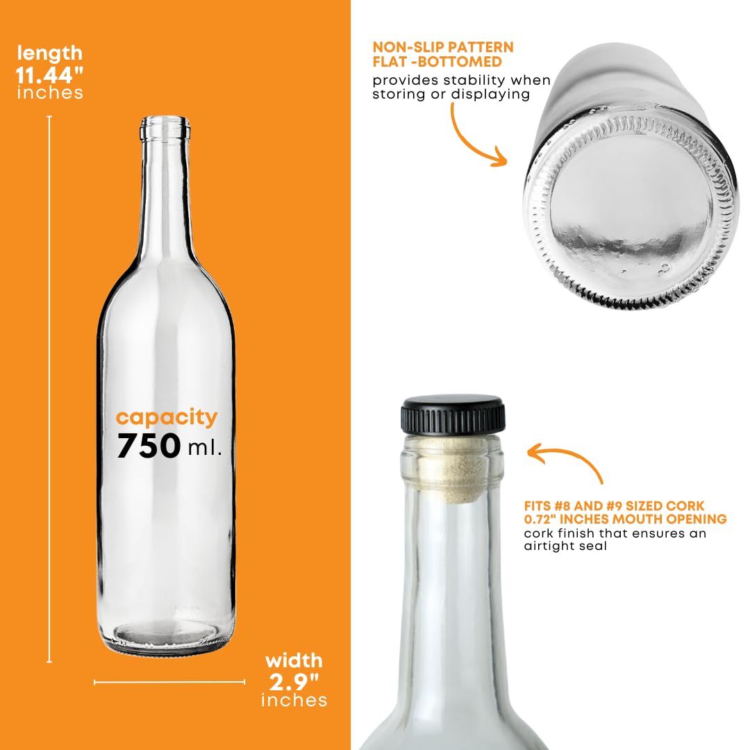 750ml Glass Bottle With Cork 6-Pack K39839