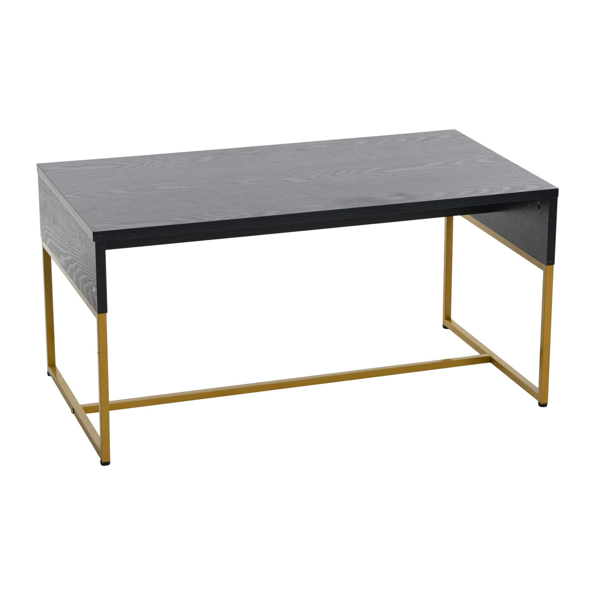 Black Oak Finish Coffee Table with Iron Base W996