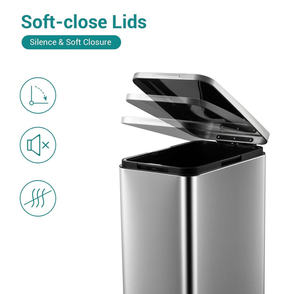 50L Slim Stainless Steel Step Trash Can with Soft-Close Lid D212