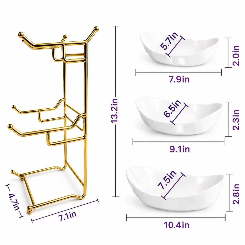 3 Tier Ceramic Fruit Basket with Gold Stand B204471