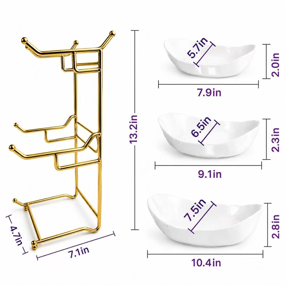 3 Tier Ceramic Fruit Basket with Gold Stand B204471