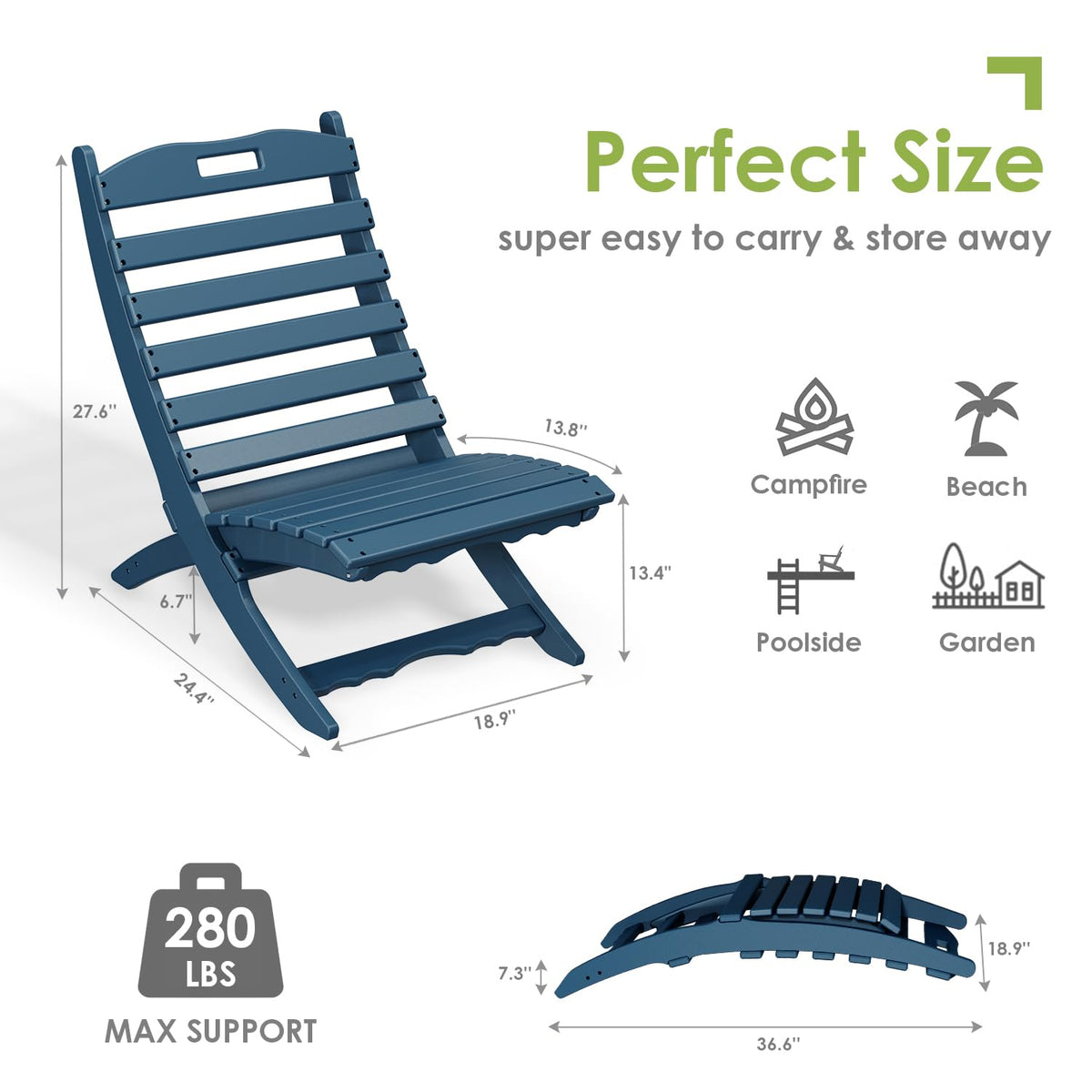 Blue HDPE Plastic Folding Adirondack Chairs Set of 2 J6206