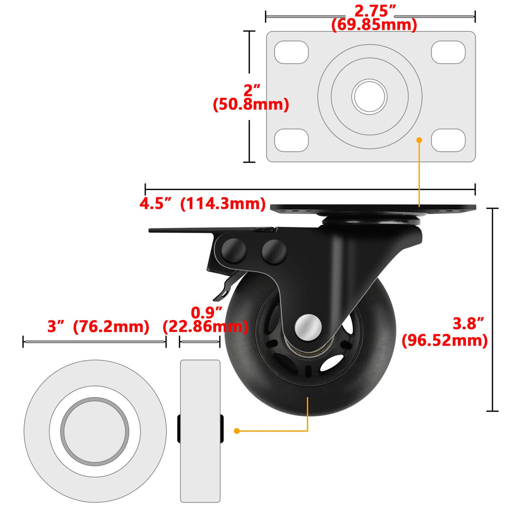 3” Lock Casters Set of 4 Heavy Duty K843392