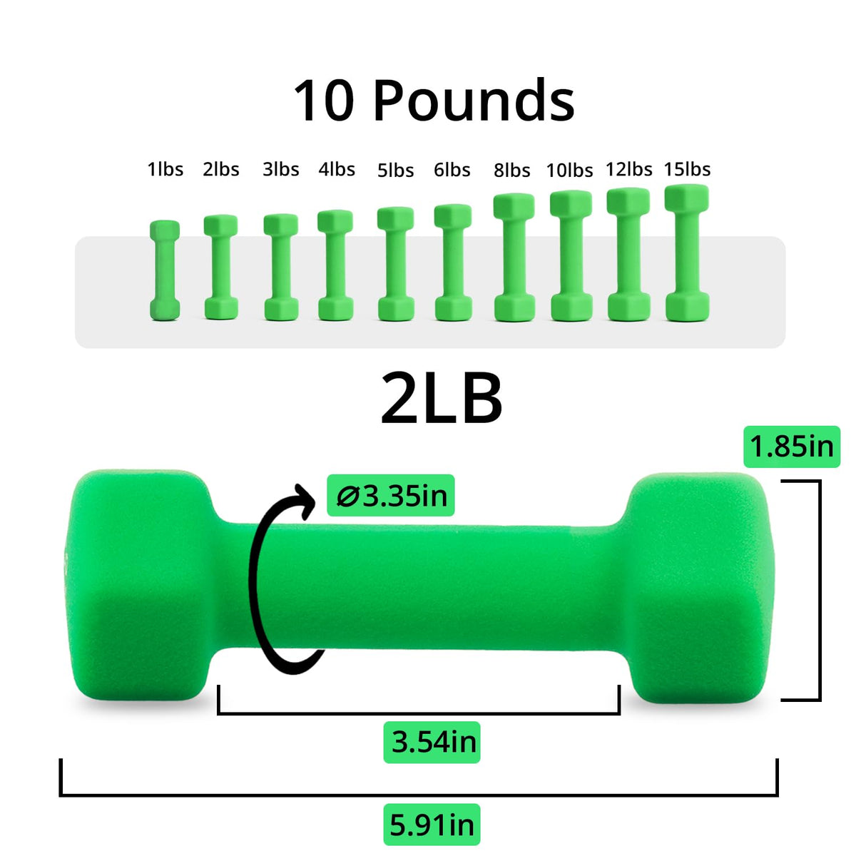 Set of 2 Rubber Hex Dumbbell Weight, 5-50 LB H8628