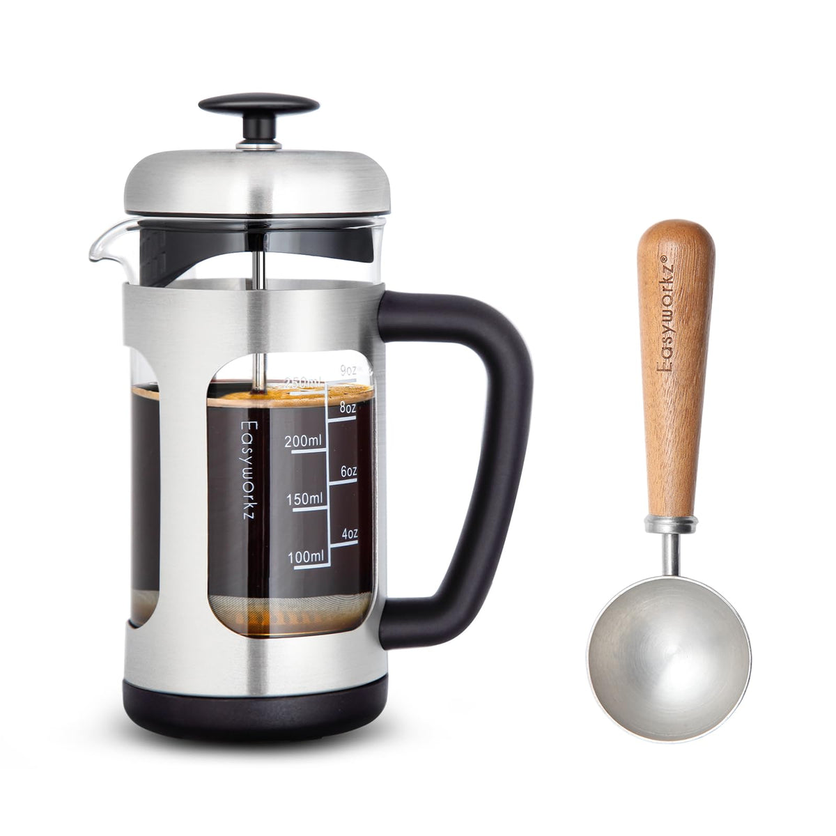 Stainless Steel French Press 12 oz with Measuring Coffee Spoon B40868