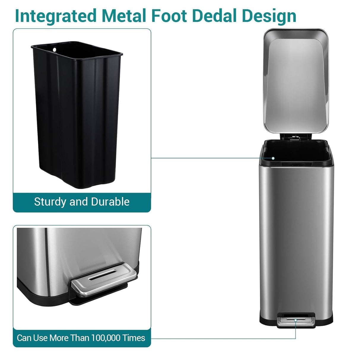 50L Slim Stainless Steel Step Trash Can with Soft-Close Lid D212