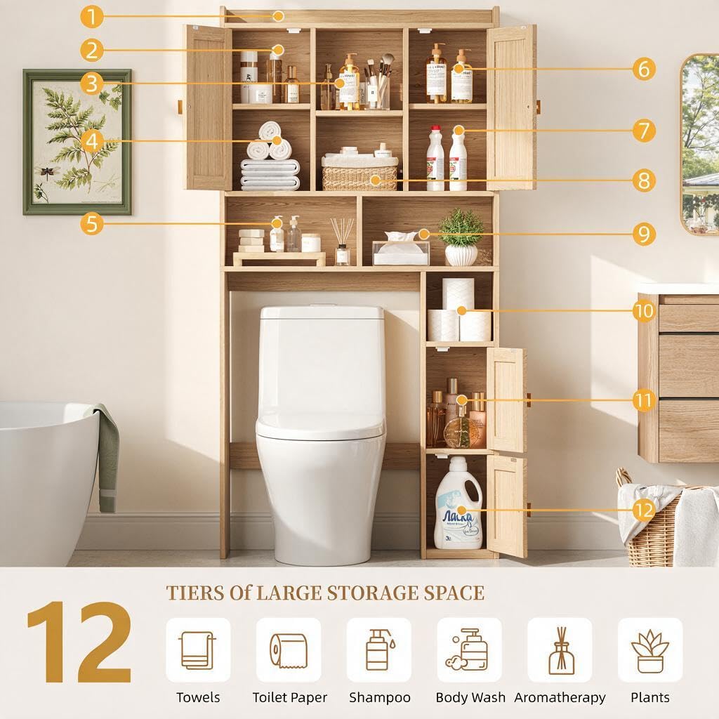 Over The Toilet Storage Cabinet with 4 Doors Q347933