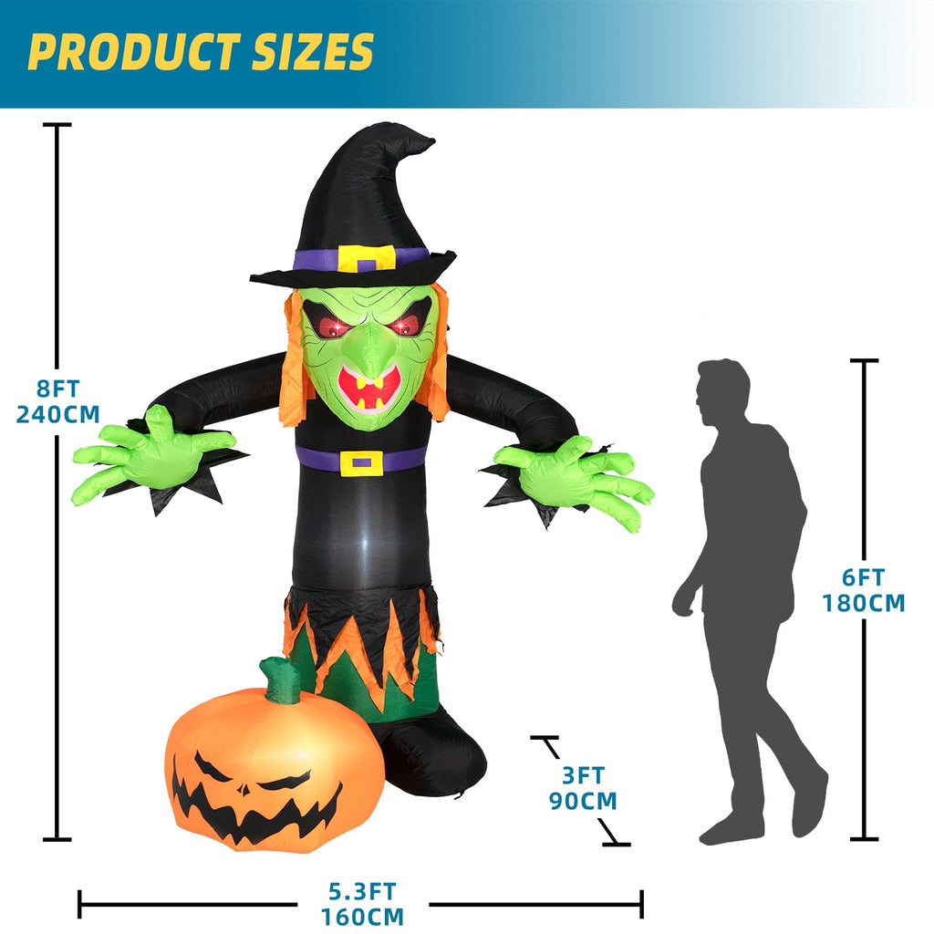 8FT Inflatable Witch Decorations with LED Lights T87564