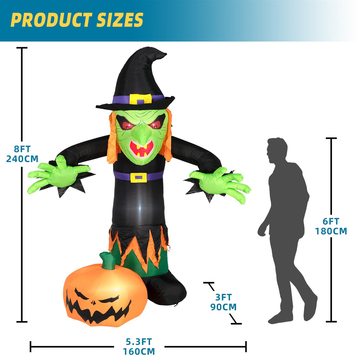 8FT Inflatable Witch Decorations with LED Lights T87564