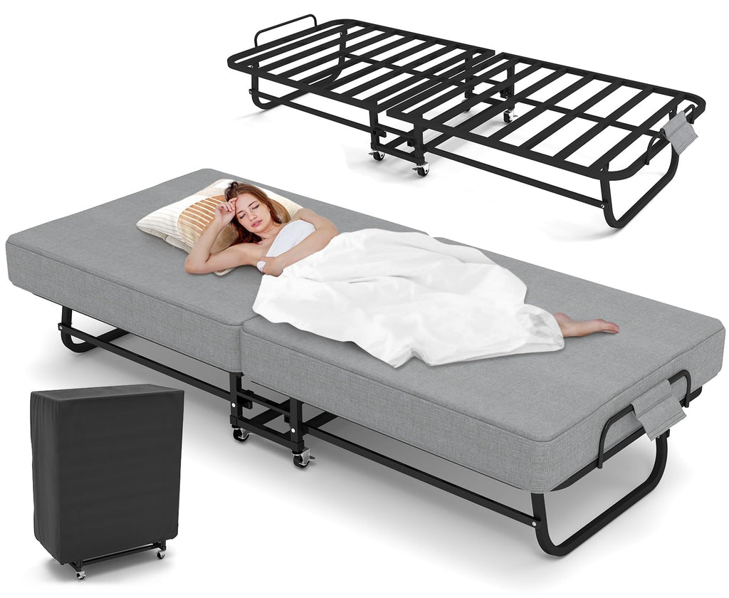 Folding Bed with Mattress and Metal Frame L29132
