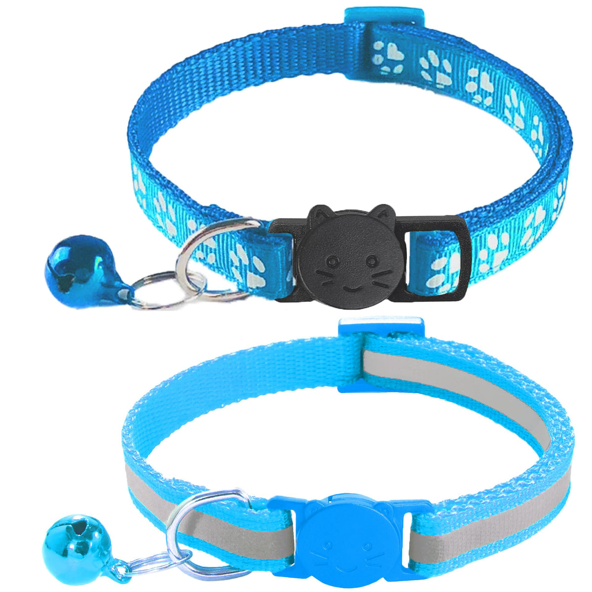 2 Pack Breakaway Cat Collars with Bells, Reflective, Claw Print, Sky Blue A980041