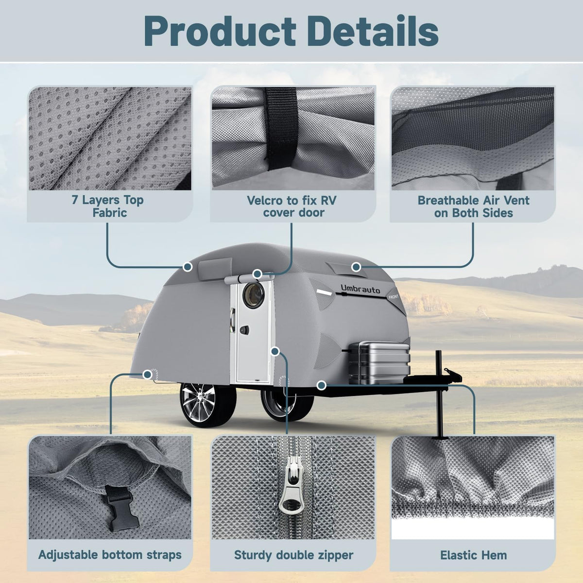 12-15 Camper 7 Layers Waterproof Teardrop Trailer Cover O9734