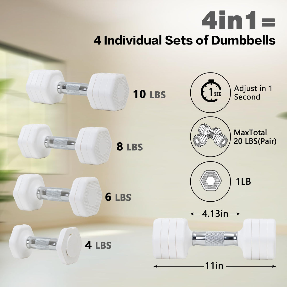 Adjustable Dumbbell Set of 2 Total 20 Lbs L98324