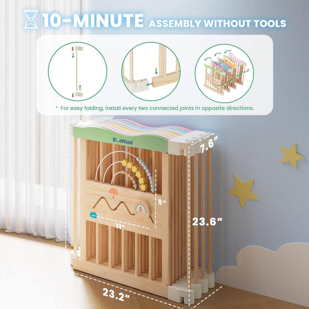 Foldable Wooden Baby Playpen, 45 x 45 x 24 inches T395
