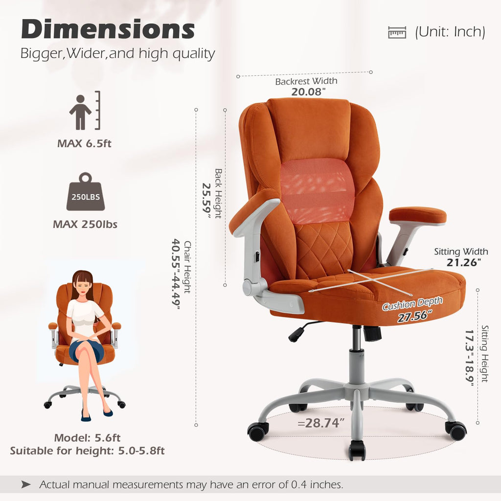 Orange Mesh and Velvet Office Chair with Arms and Wheels B743915
