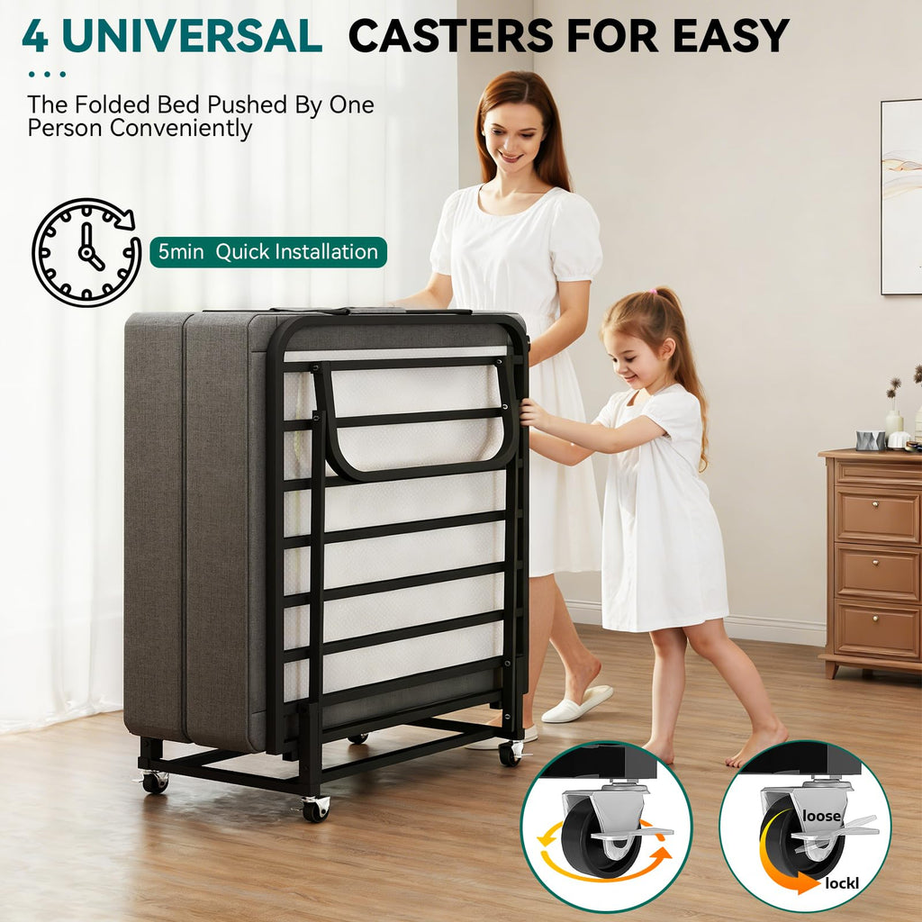 Folding Bed with Mattress and Metal Frame L29132