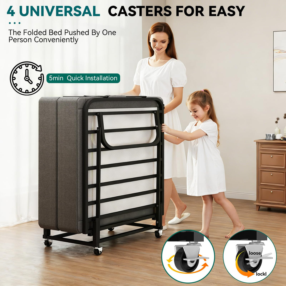 Folding Bed with Mattress and Metal Frame L29132