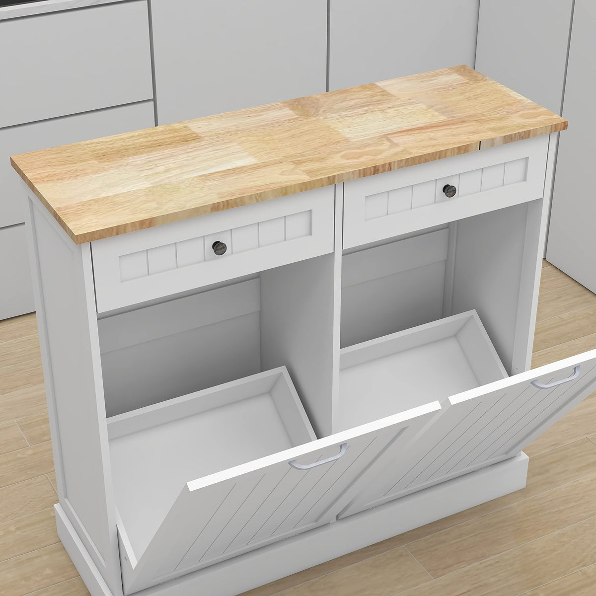 White 2 Drawer Tilt Out Trash Cabinet O489587