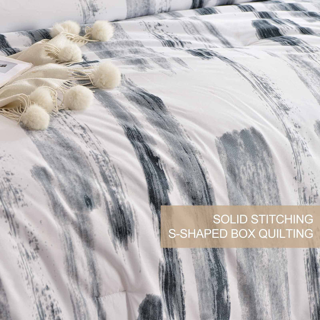King 3pc Grey White Reversible Microfiber Comforter Set Y792011