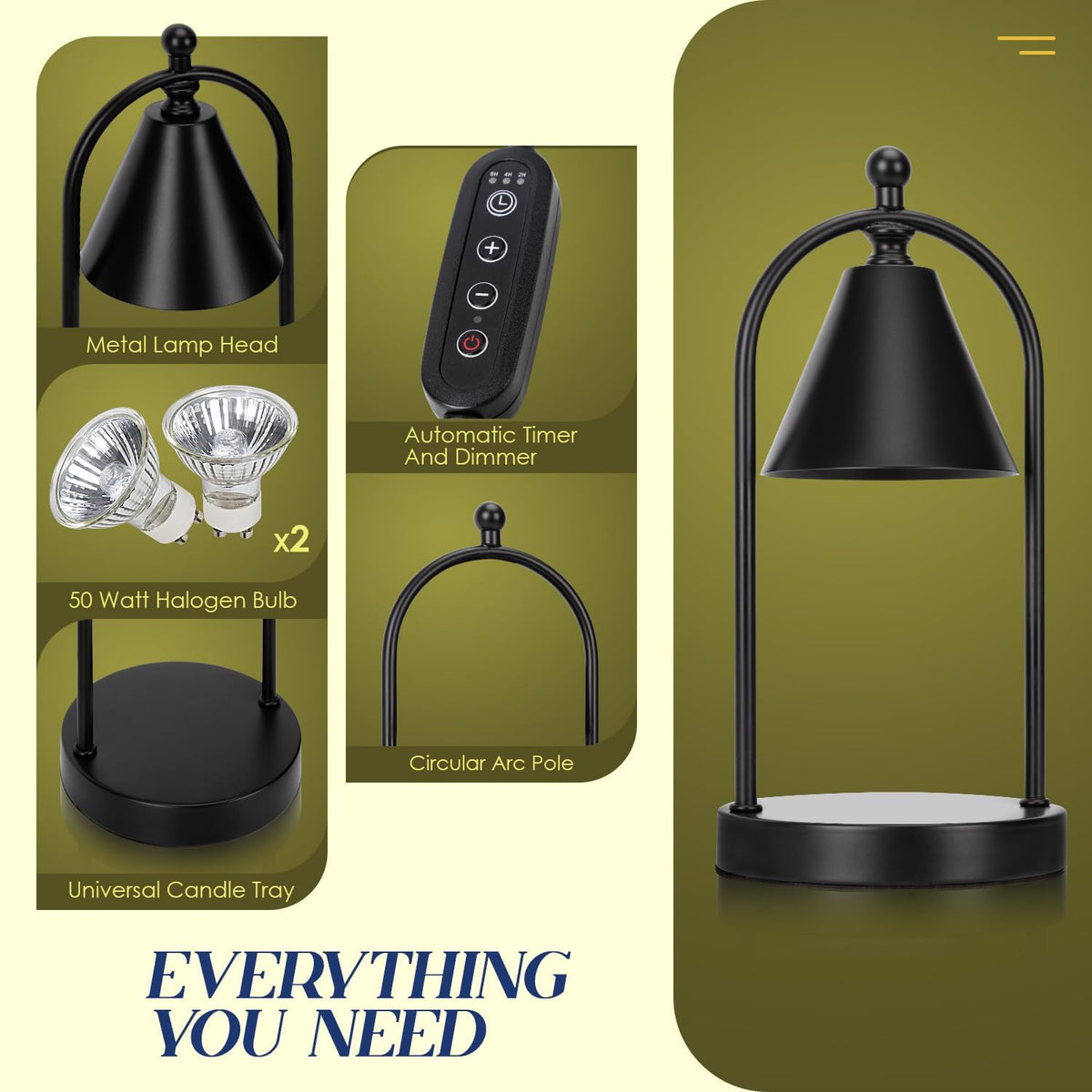 Black Candle Warmer Lamp with Timer F9590