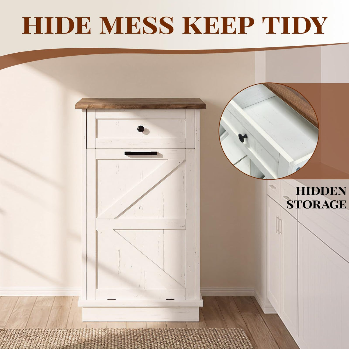 10 Gallon Tilt Out Trash Cabinet with Storage Drawer X907