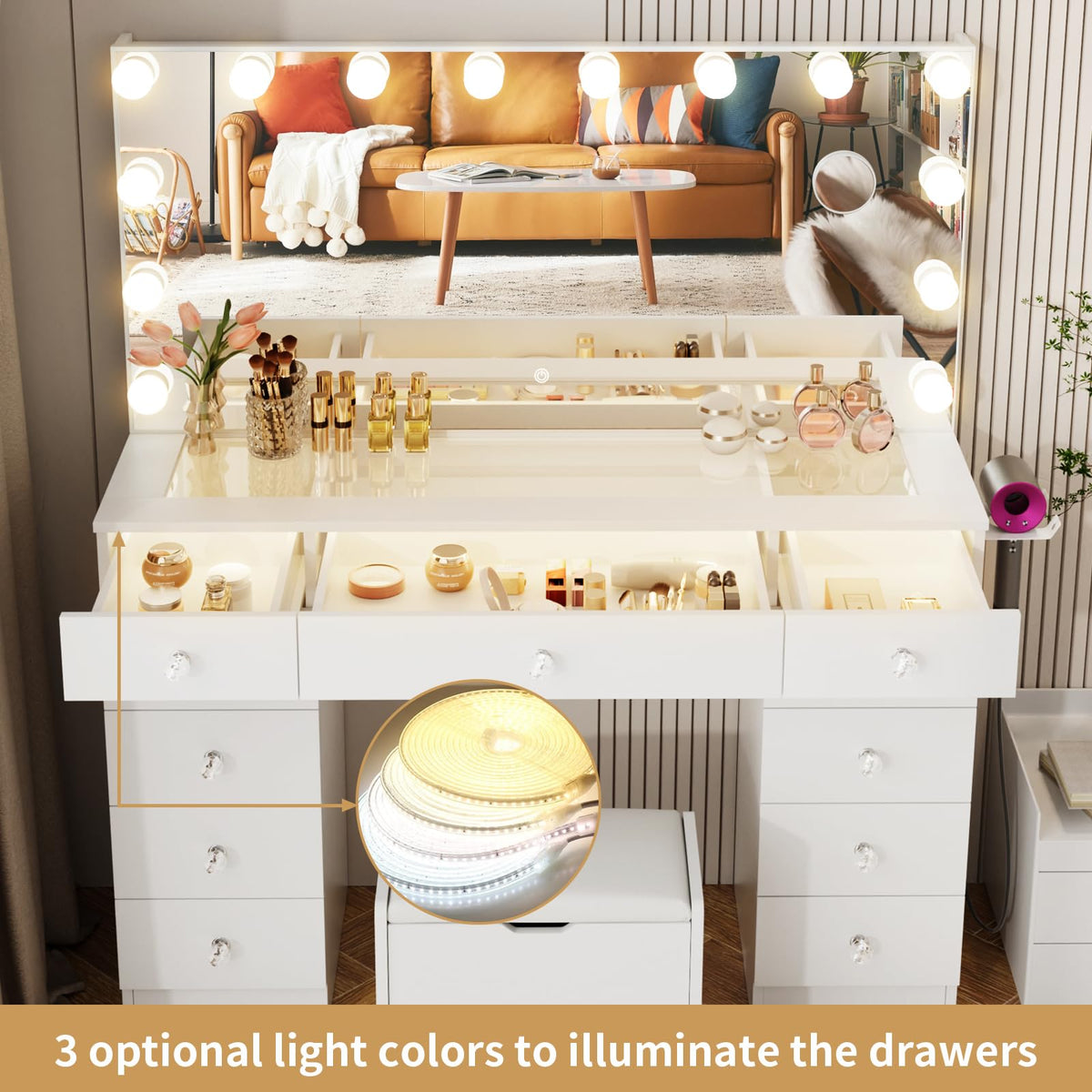 Vanity with Lighted Mirror W42417