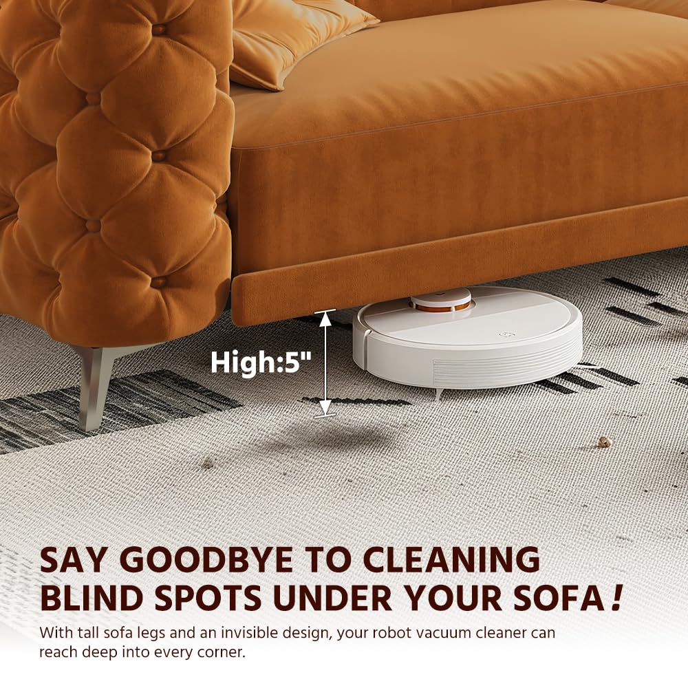 Orange Velvet Convertible Sleeper Sofa with Ottoman Q418