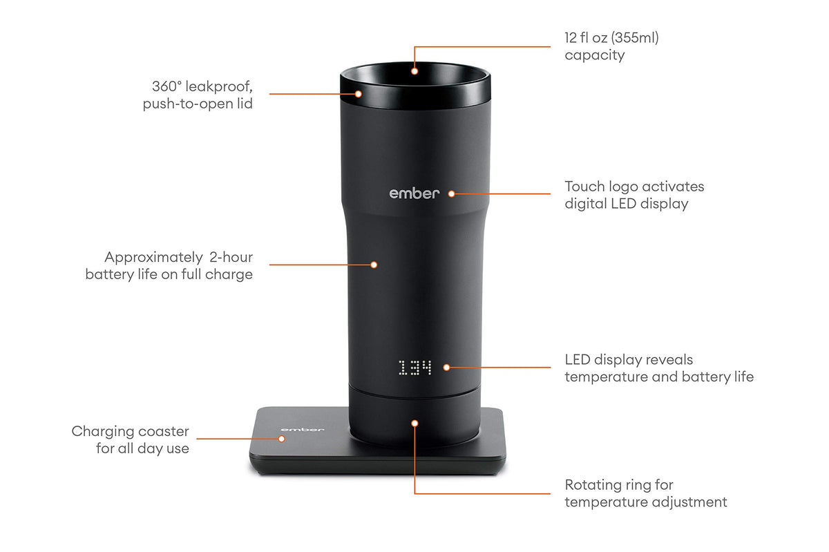 Black 12 Ounce Temperature Control Travel Mug U408