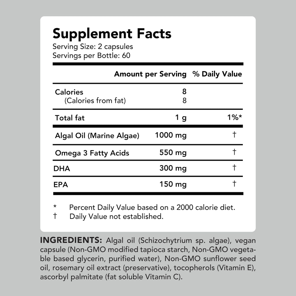 Vegan Omega-3 Algal Oil DHA EPA Softgels, 120ct Q80578