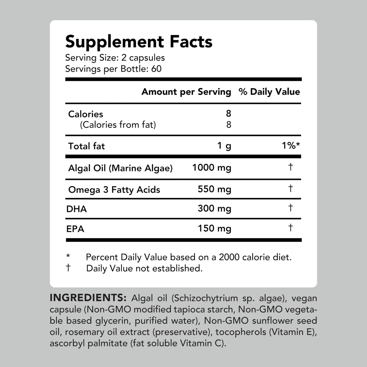 Vegan Omega-3 Algal Oil DHA EPA Softgels, 120ct Q80578