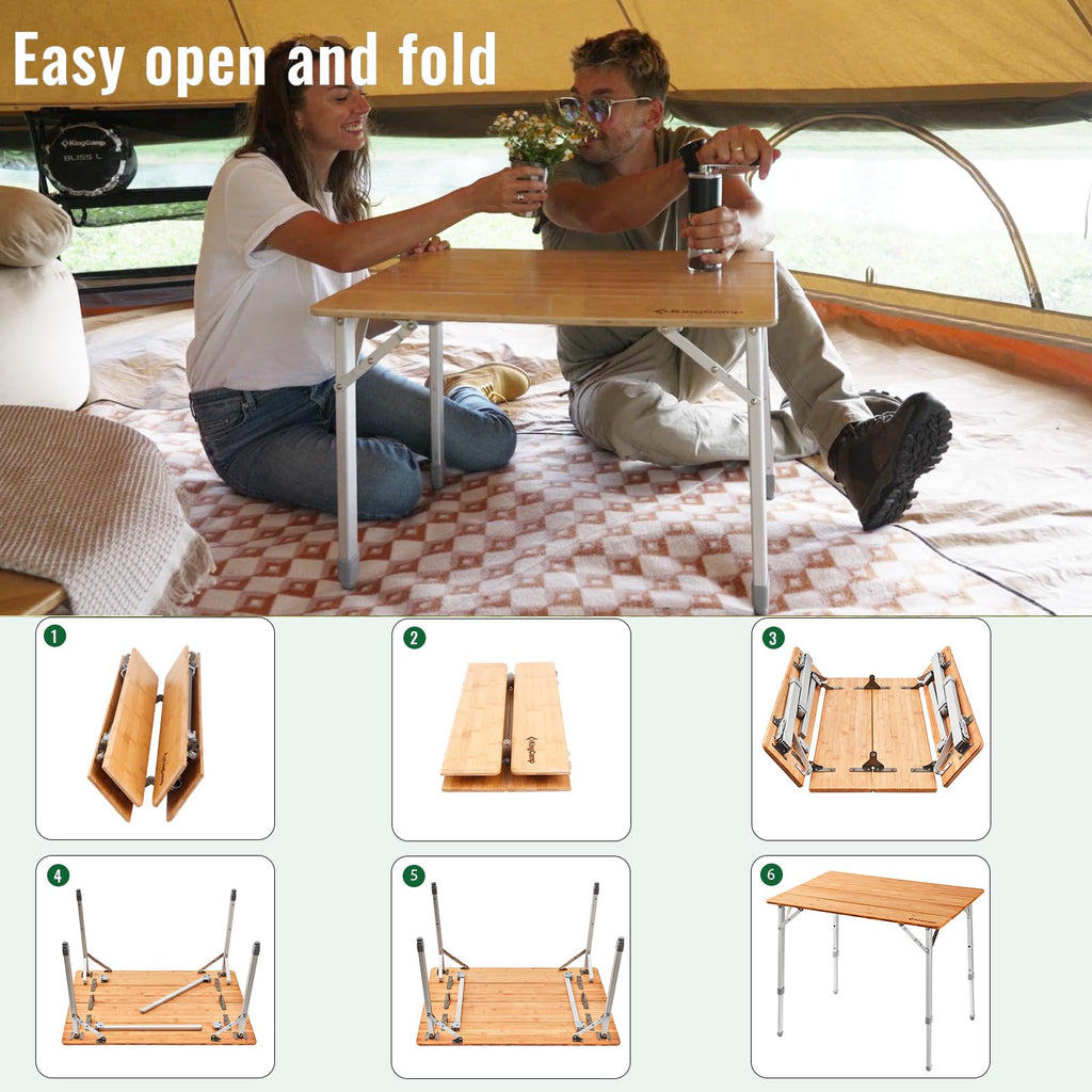 Folding Camping Table Bamboo Adjustable Portable Table X722