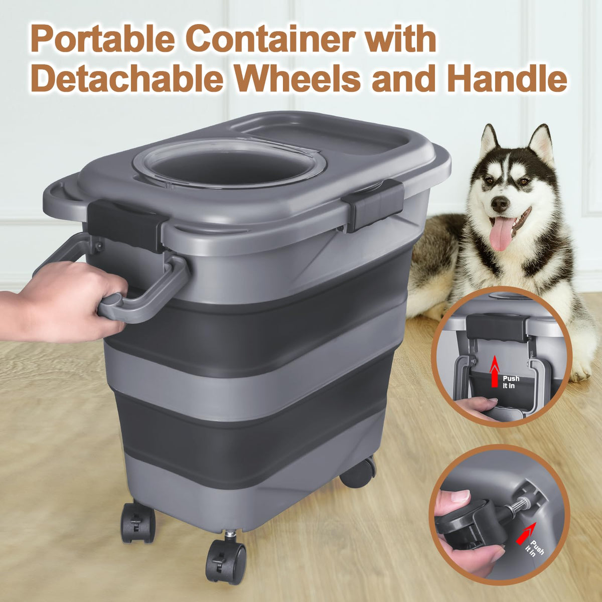 2 Pack 25 lbs Airtight Collapsible Dog Food Storage Container with Wheels C395036