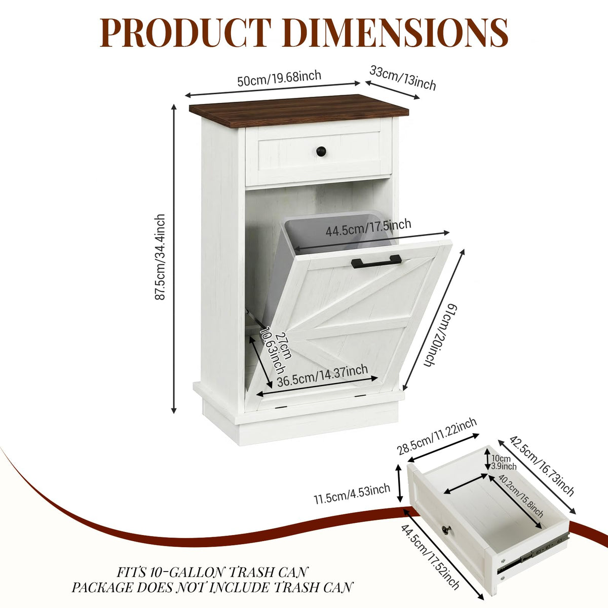 10 Gallon Tilt Out Trash Cabinet with Storage Drawer X907