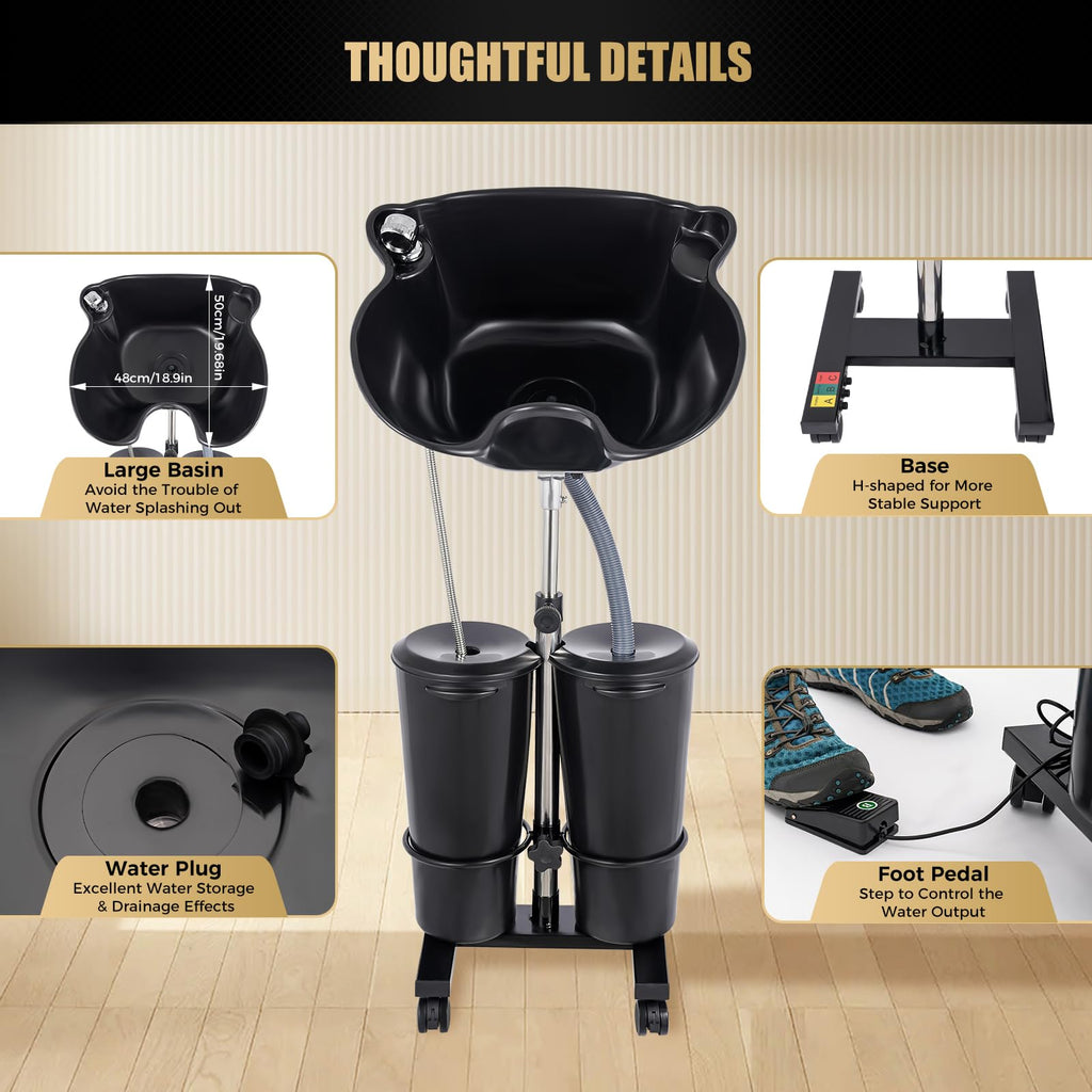 Portable Shampoo Basin with 2 Buckets and Electric Pump O297772