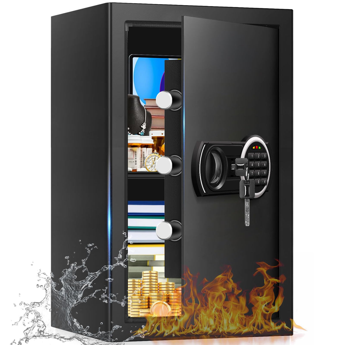 3.3 Cuft Water and Fireproof Safe with Digital Keypad & Key Lock N10955
