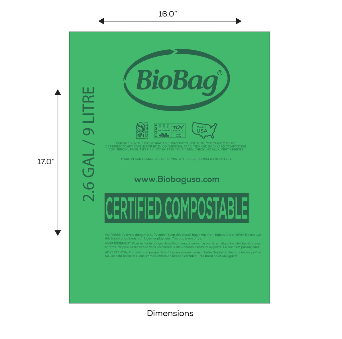 2.6 Gallon Compostable Food Scrap Bags 100 Count Z413439