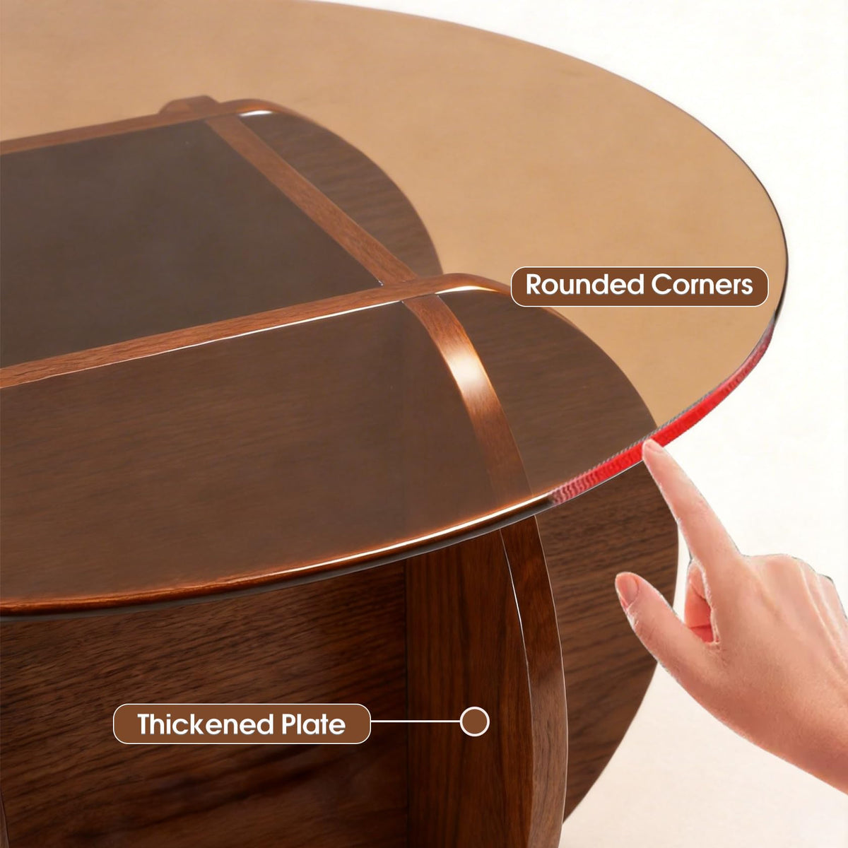 Round Glass Coffee Table with Solid Wood Legs A1784
