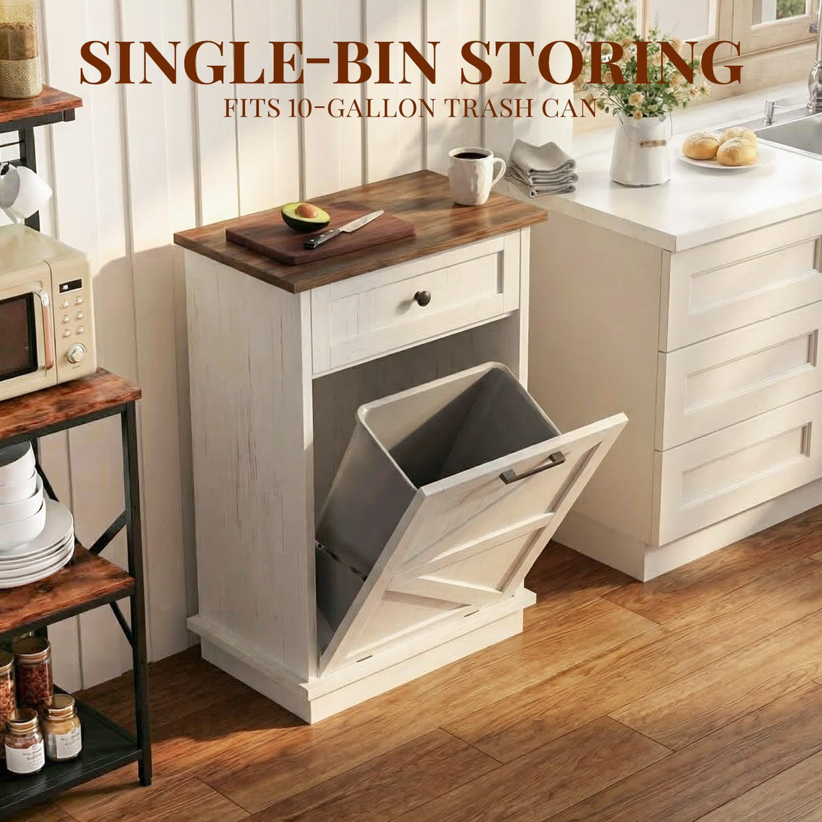 10 Gallon Tilt Out Trash Cabinet with Storage Drawer X907