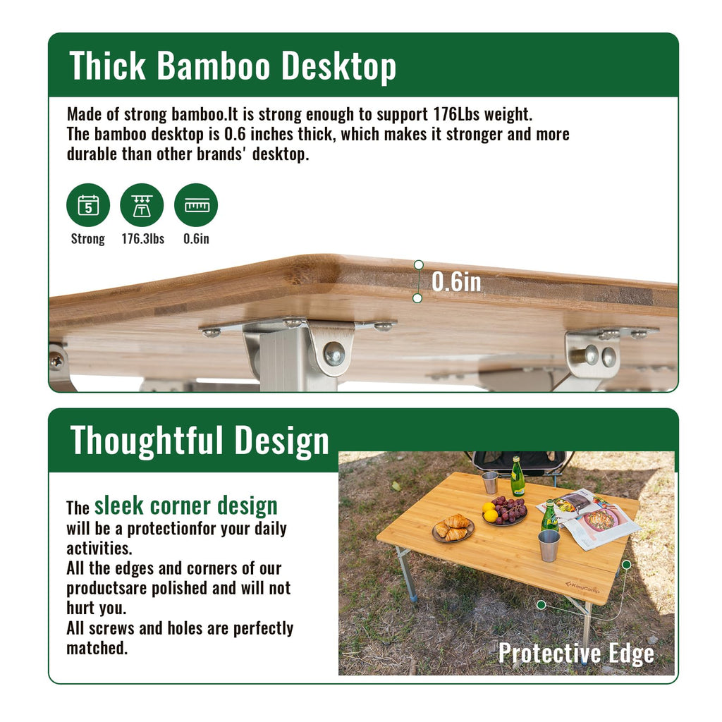 Folding Camping Table Bamboo Adjustable Portable Table X722
