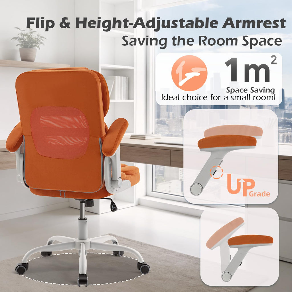 Orange Mesh and Velvet Office Chair with Arms and Wheels B743915