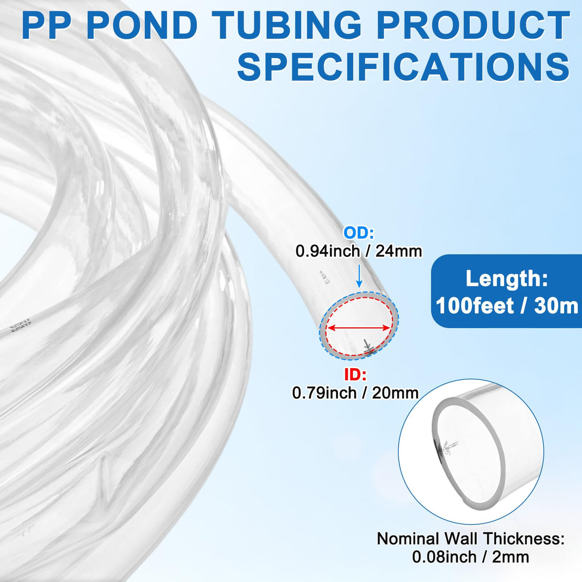 Clear 3/4" ID x 1" OD 100ft Flexible Vinyl Tubing E77153