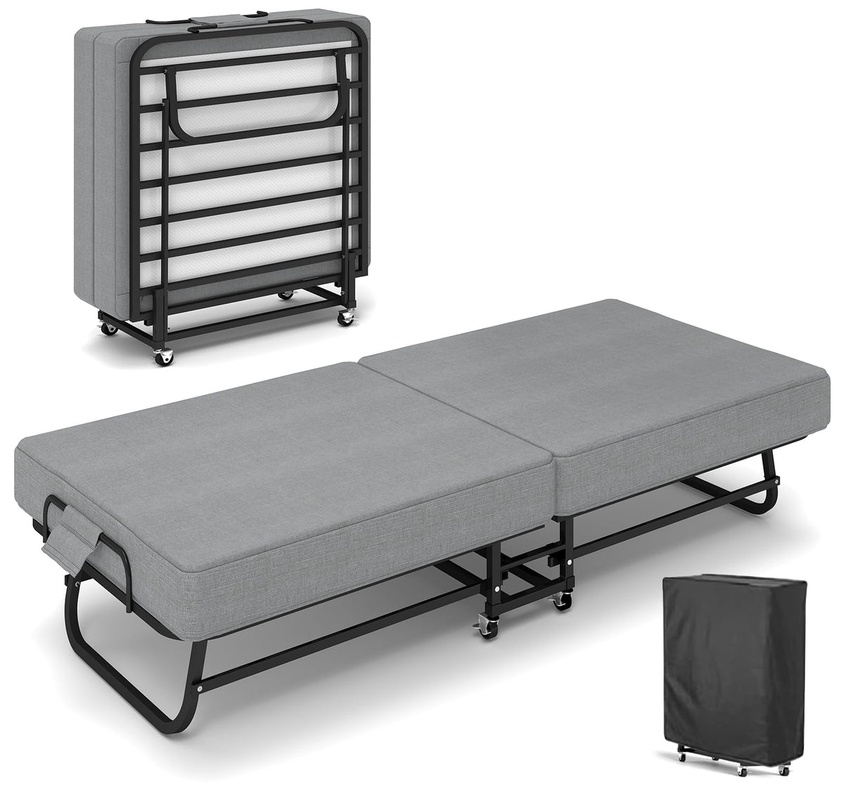 Folding Bed with Mattress and Metal Frame L29132