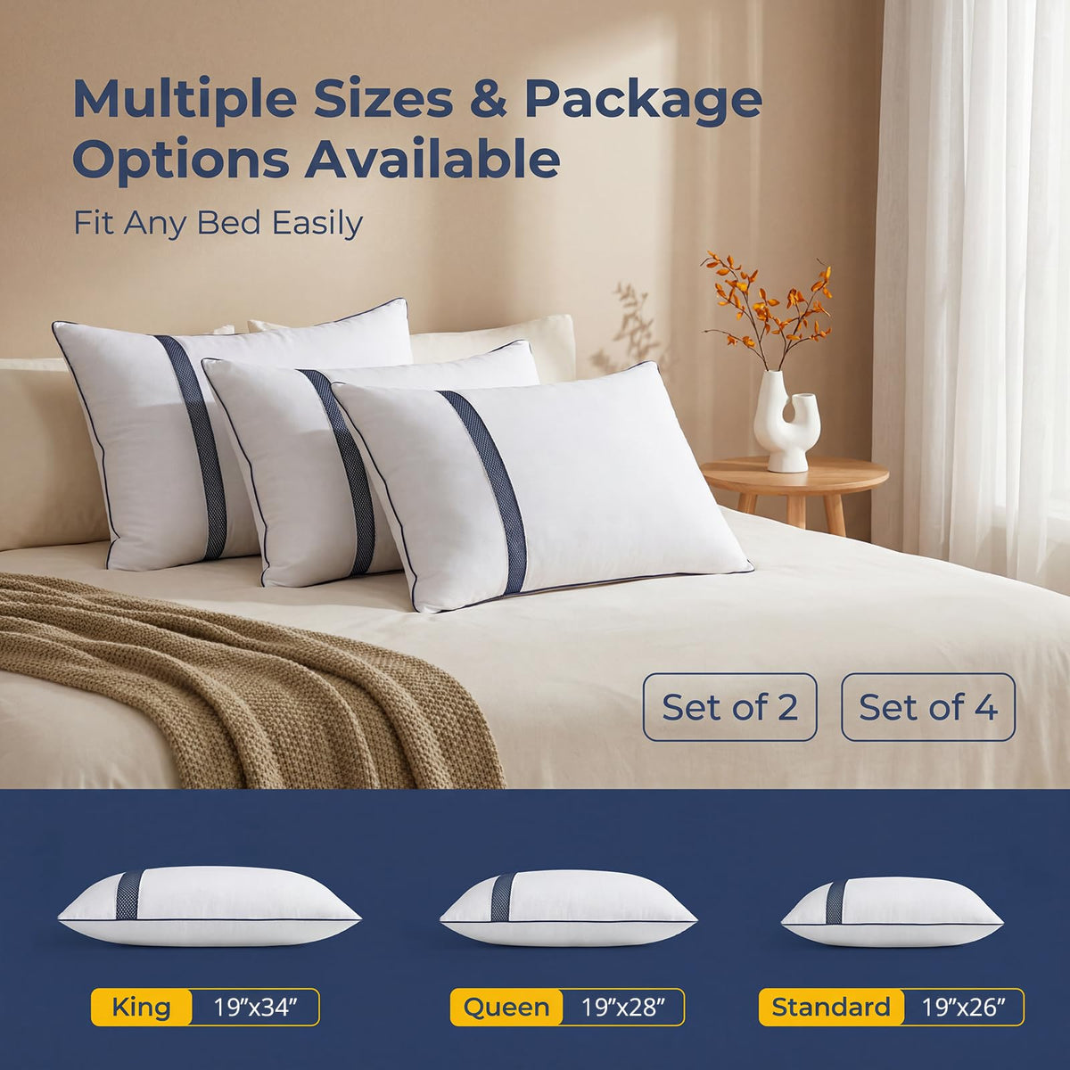 King Size Set of 2 Down Alternative Bed Pillows Q8229