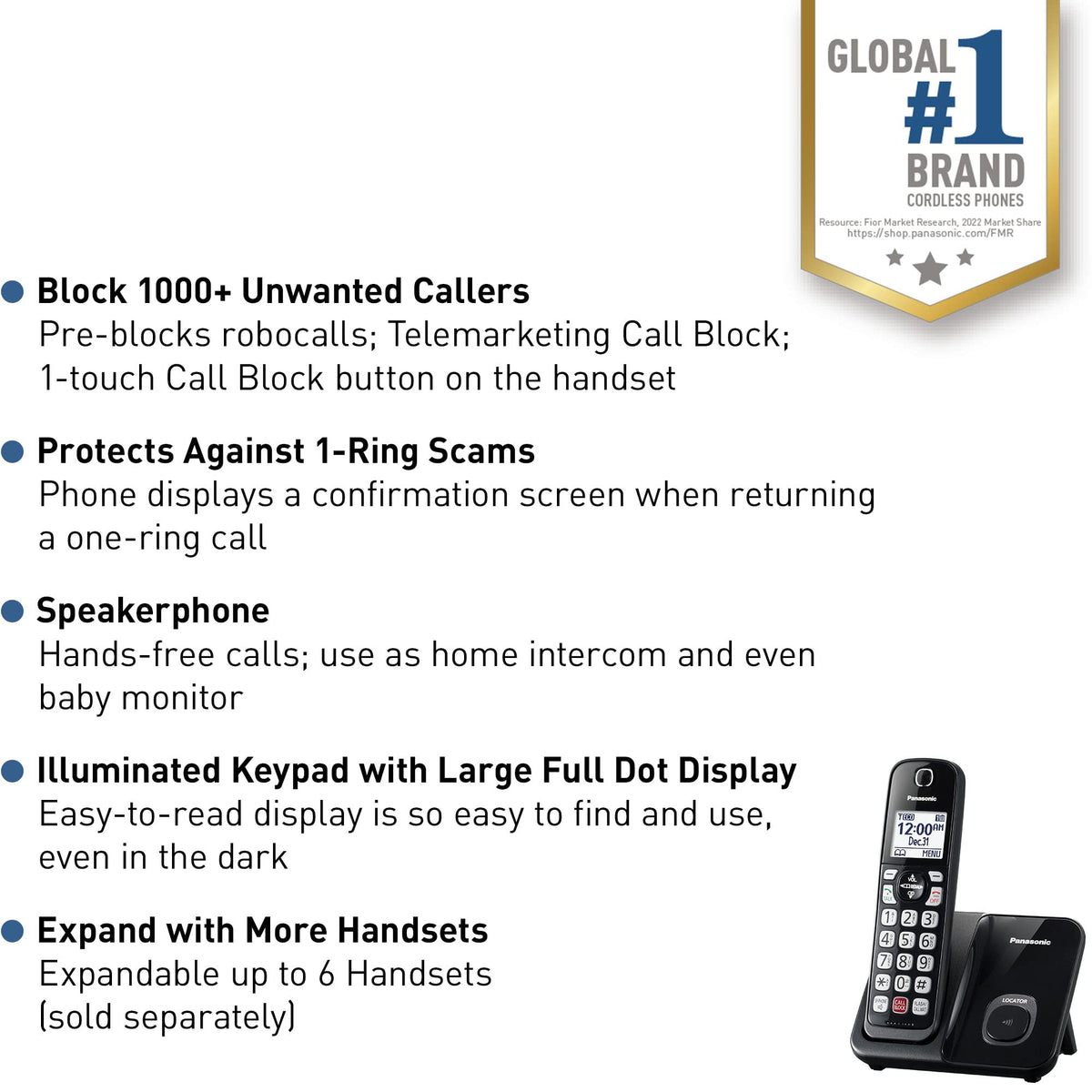 Cordless Phone with Call Block, Bilingual Caller ID, Large Display, 1 Handset D41890